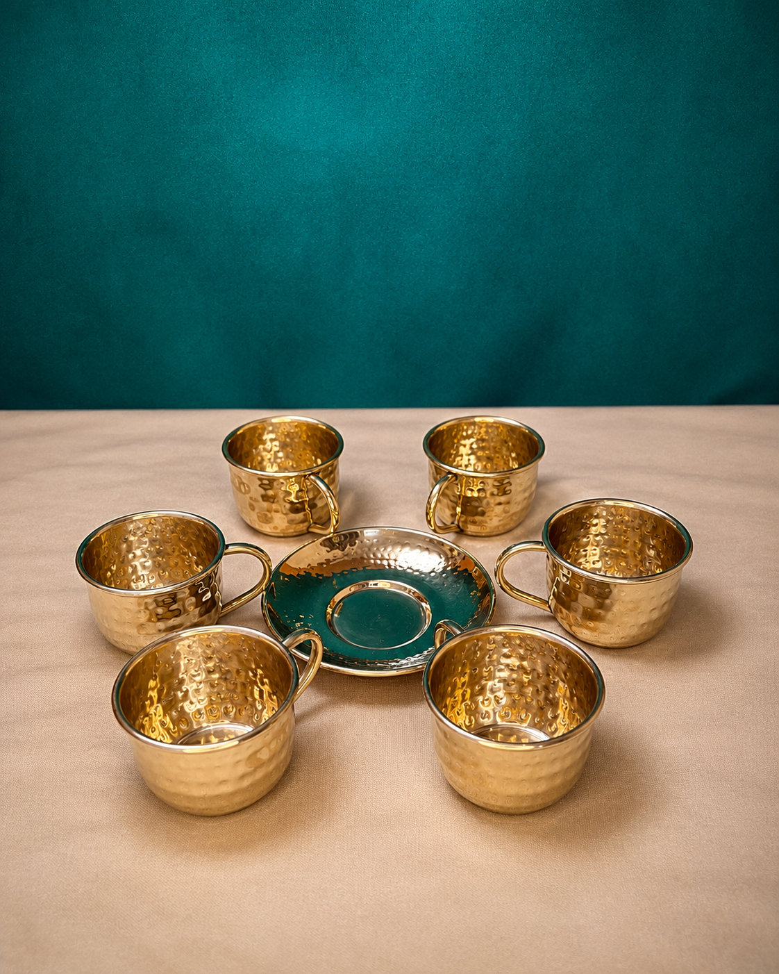 Luxe Brass Tea Cup & Saucer – Set of 6