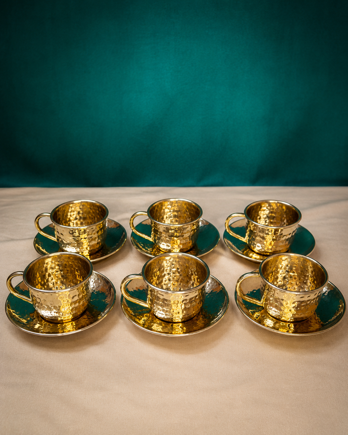 Luxe Brass Tea Cup & Saucer – Set of 6