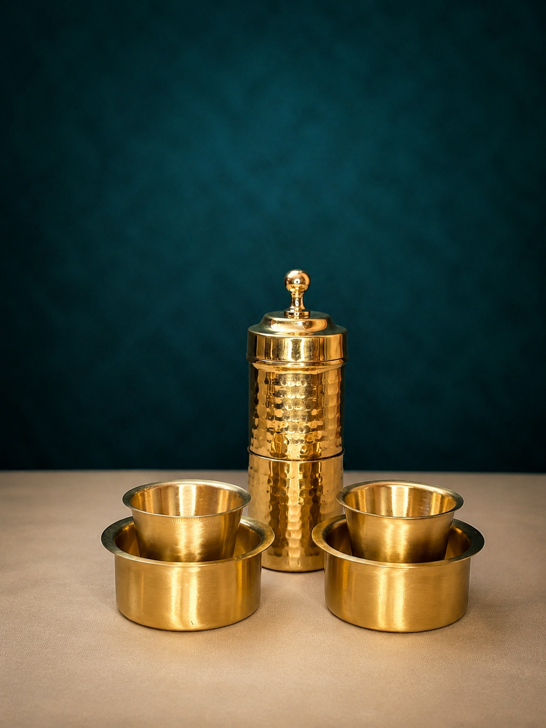 Traditional Hammered Brass Coffee Filter & Dabara Set