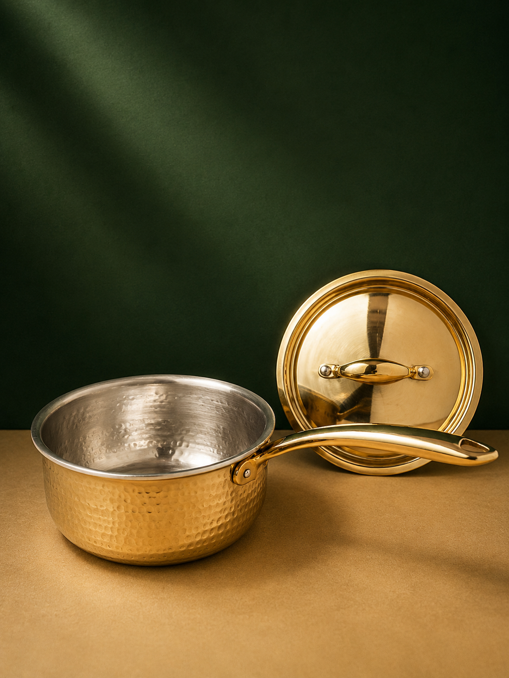 Brass Hammered Saucepan with Lid
