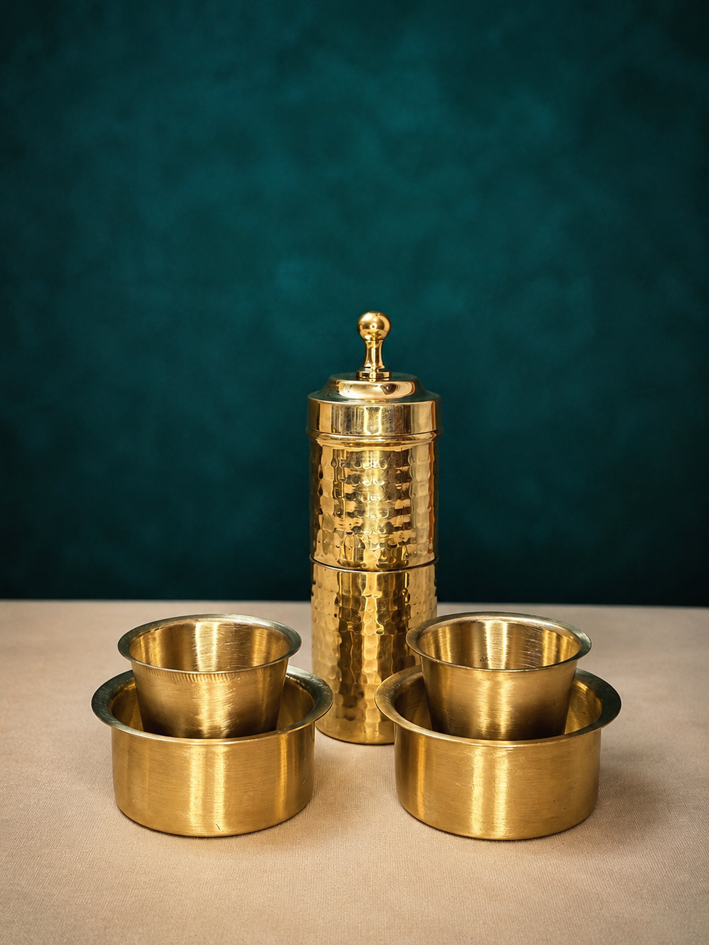 Traditional Hammered Brass Coffee Filter & Dabara Set