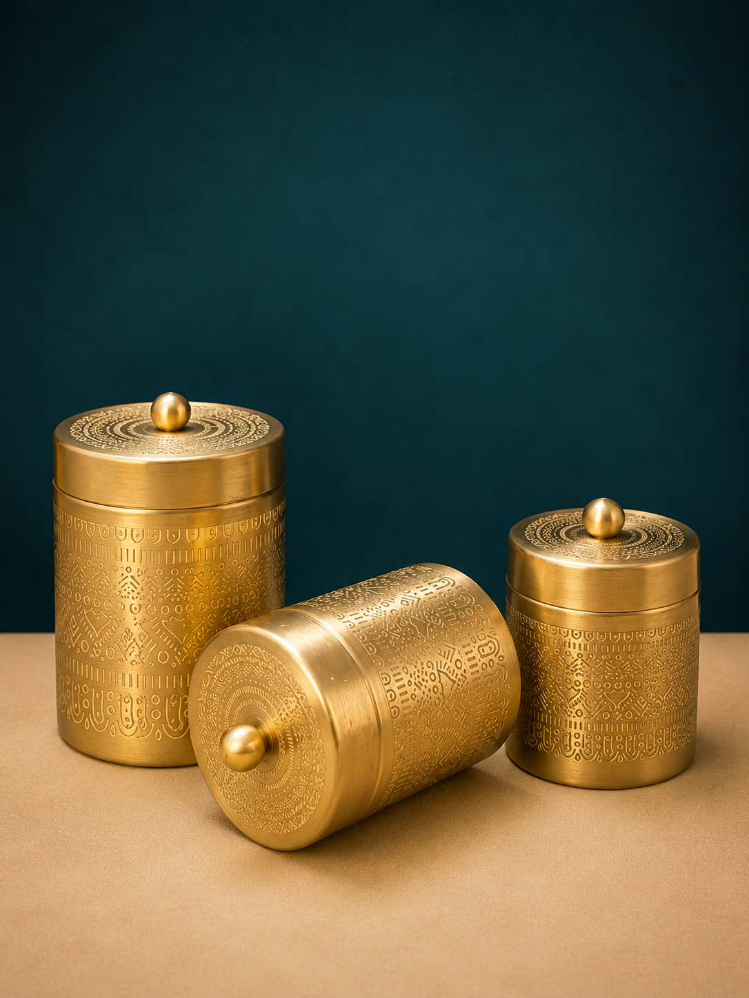 Ornate Brass Canister Set (Set of 3)