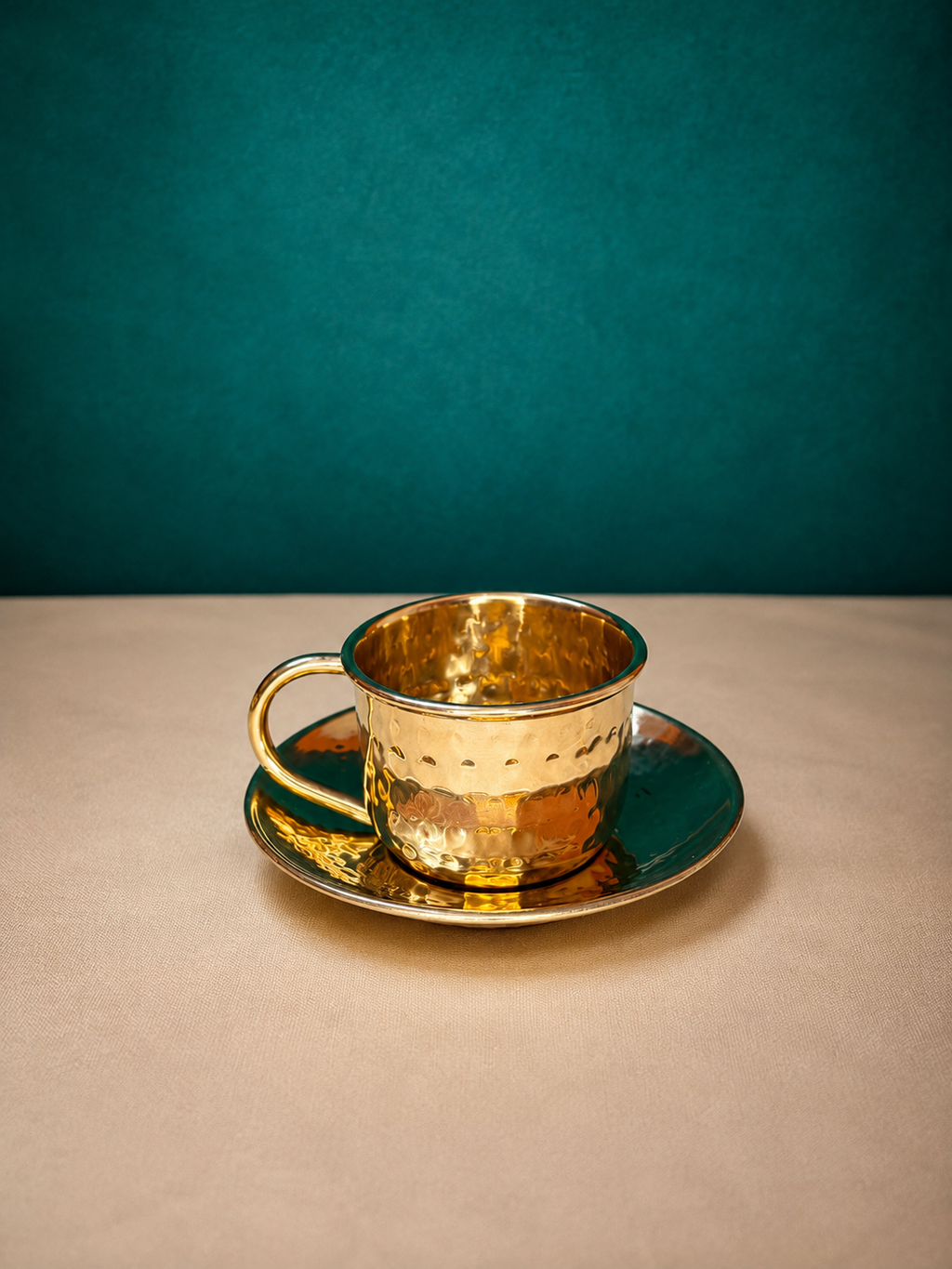 Luxe Brass Tea Cup & Saucer – Set of 6