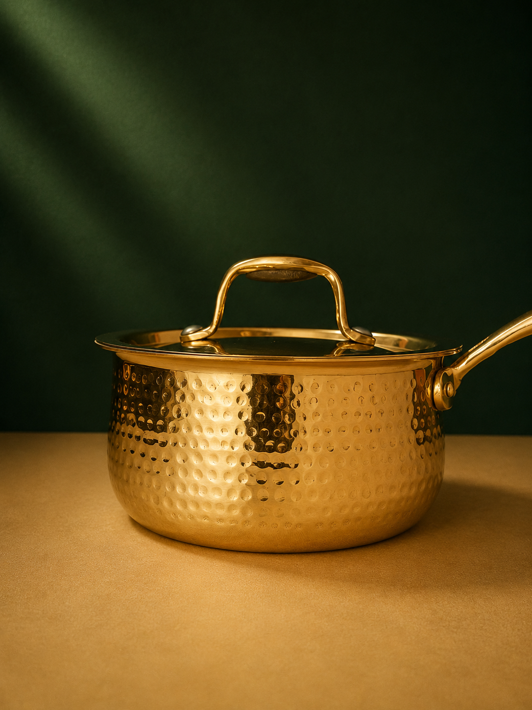 Brass Hammered Saucepan with Lid