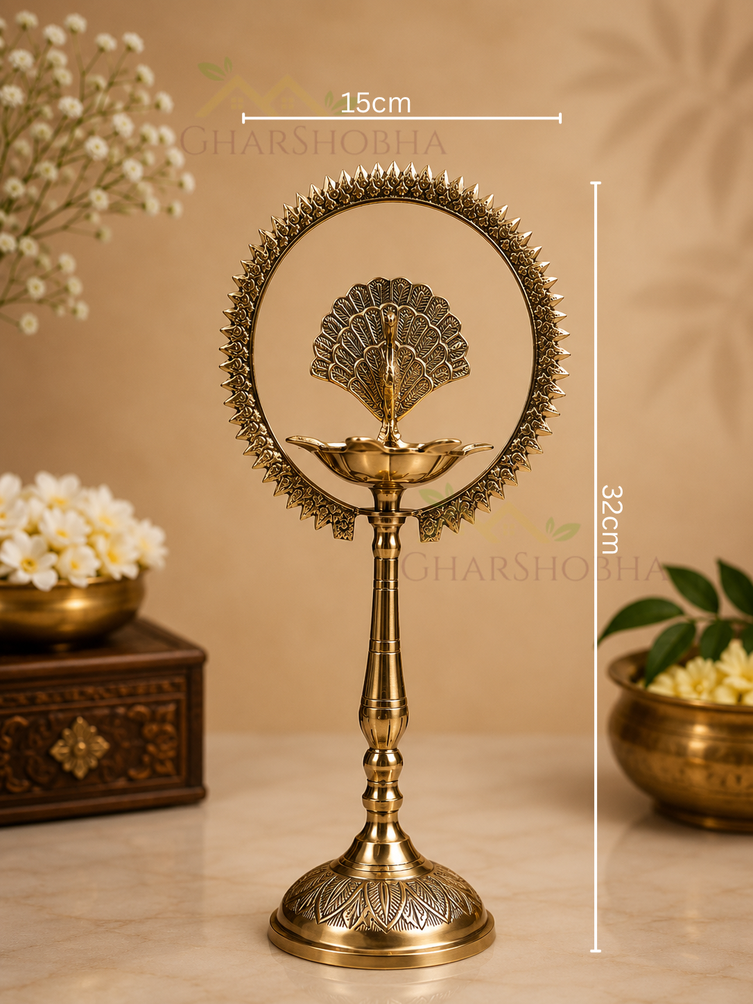 Mayur Aura Brass Diya Stand – Set of 2