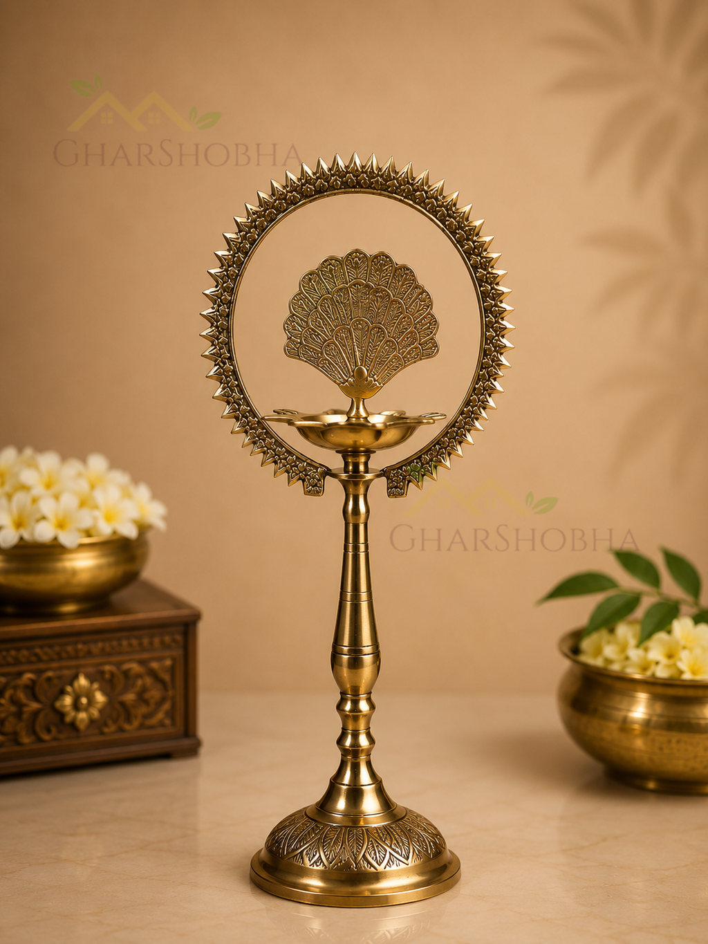 Mayur Aura Brass Diya Stand – Set of 2