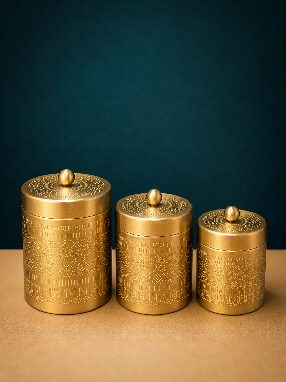 Ornate Brass Canister Set (Set of 3)