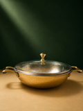 Artisan Hammered Brass Kadhai with Glass Lid