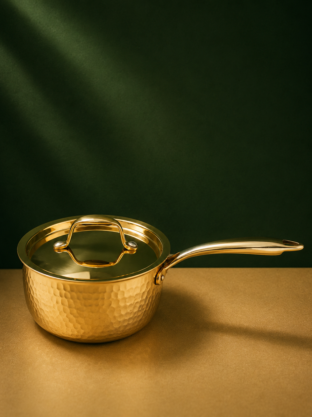 Brass Hammered Saucepan with Lid