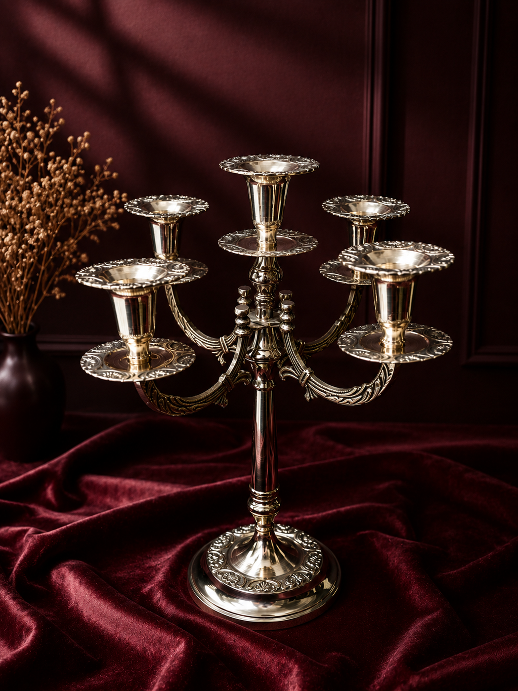 Imperial Heritage Brass Candelabra – 5 Arm Luxury Candle Stand