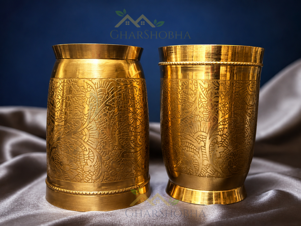 Engraved Flora Brass Glass (Set of 4)