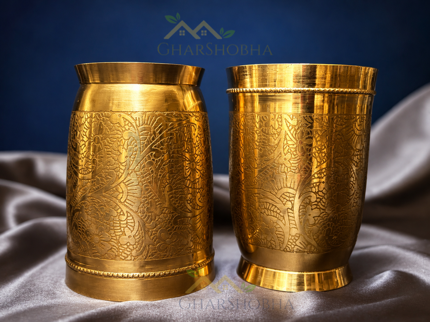 Engraved Flora Brass Glass (Set of 4)