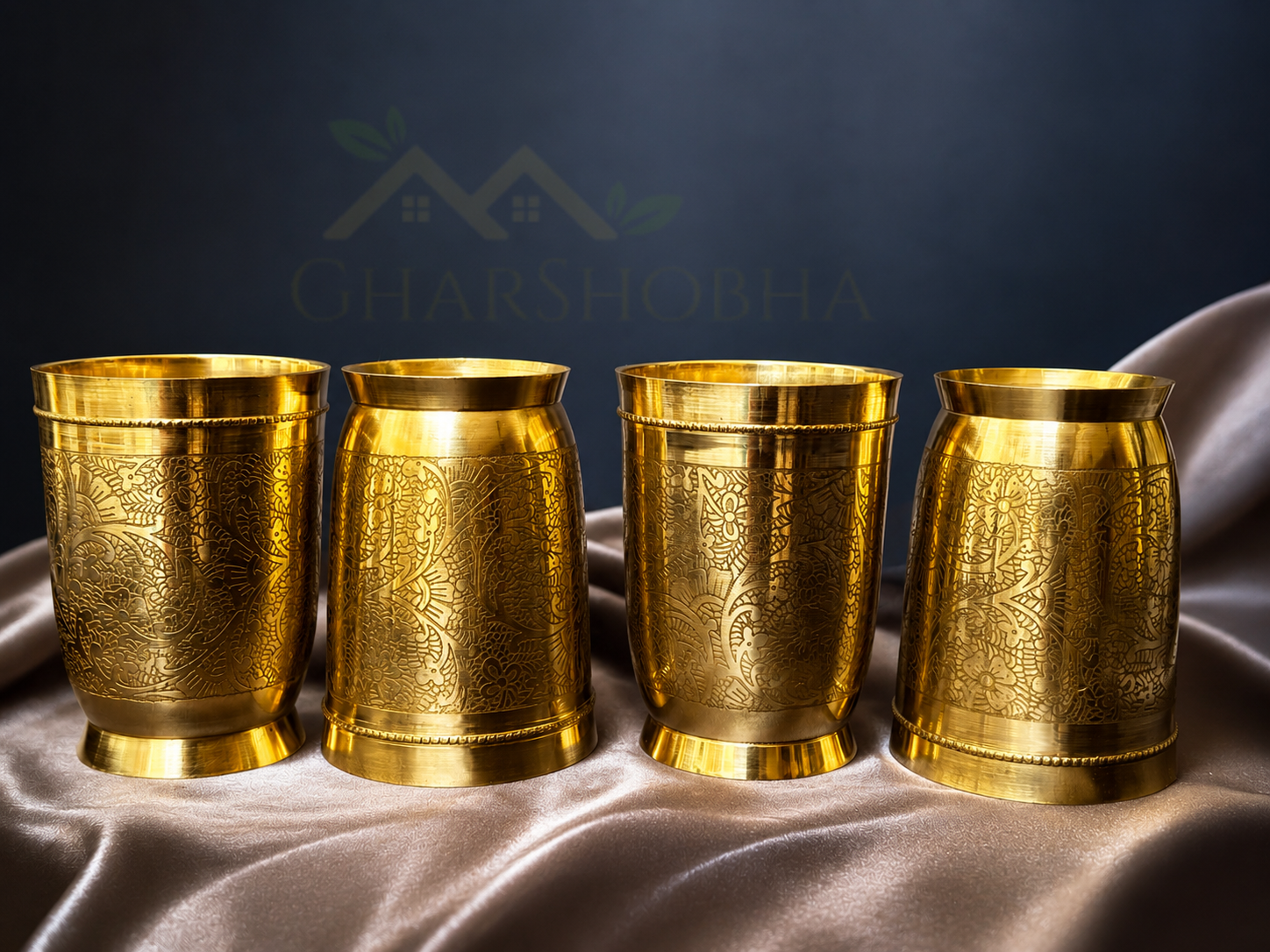 Engraved Flora Brass Glass (Set of 4)