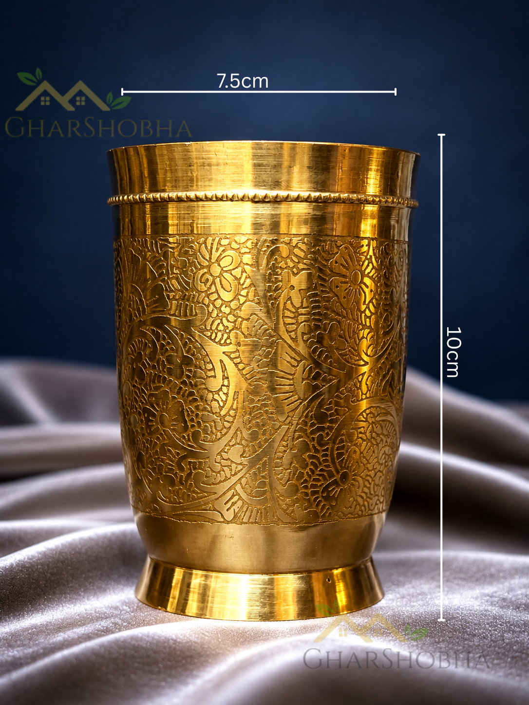 Engraved Flora Brass Glass (Set of 4)