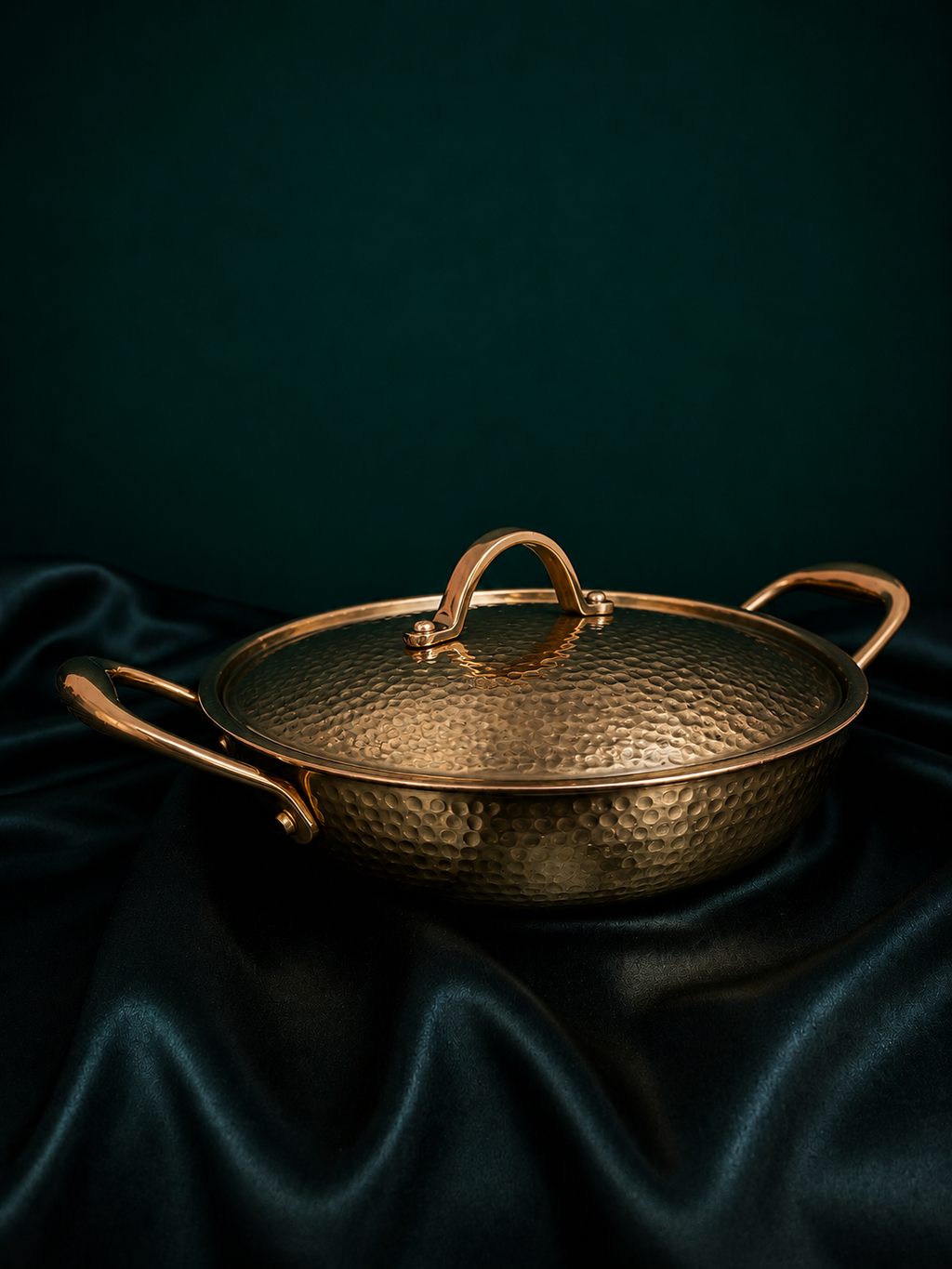 Signature Hammered Brass Kadhai with Lid