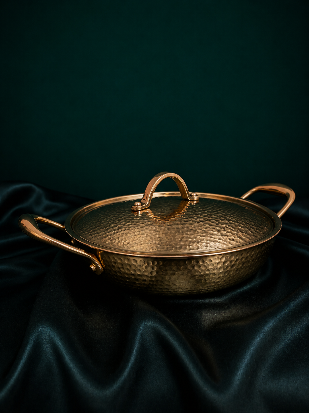 Signature Hammered Brass Kadhai with Lid