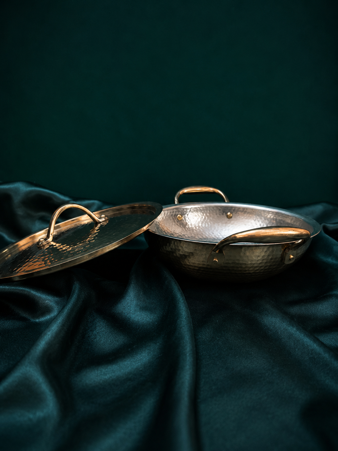 Signature Hammered Brass Kadhai with Lid
