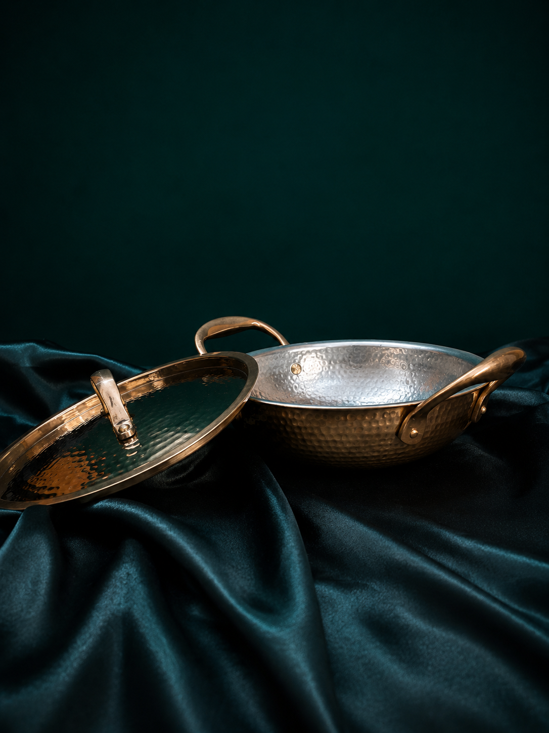 Signature Hammered Brass Kadhai with Lid