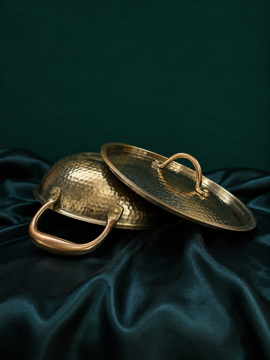 Signature Hammered Brass Kadhai with Lid