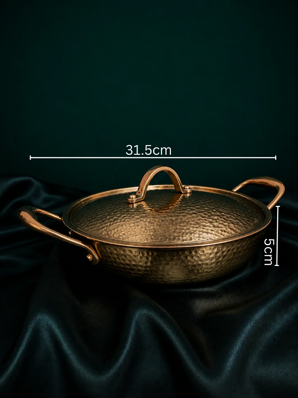 Signature Hammered Brass Kadhai with Lid