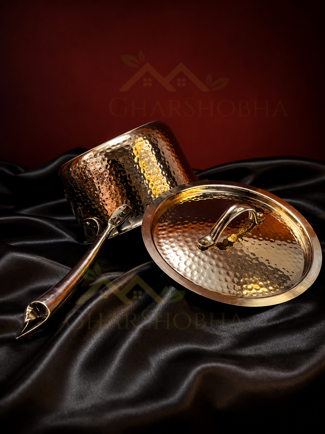 Artisan Hammered Brass Saucepan with Lid / Brass Handle