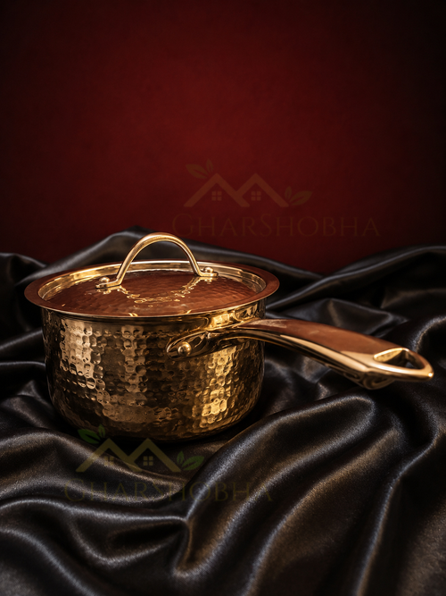 Artisan Hammered Brass Saucepan with Lid / Brass Handle