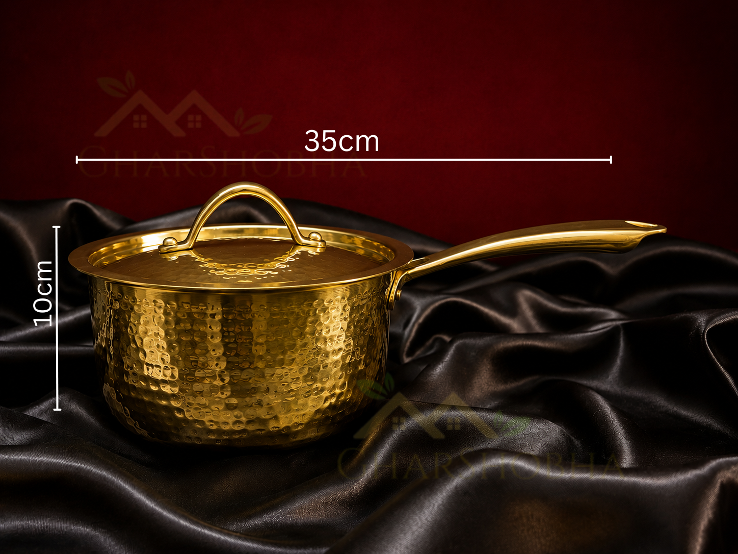 Artisan Hammered Brass Saucepan with Lid / Brass Handle