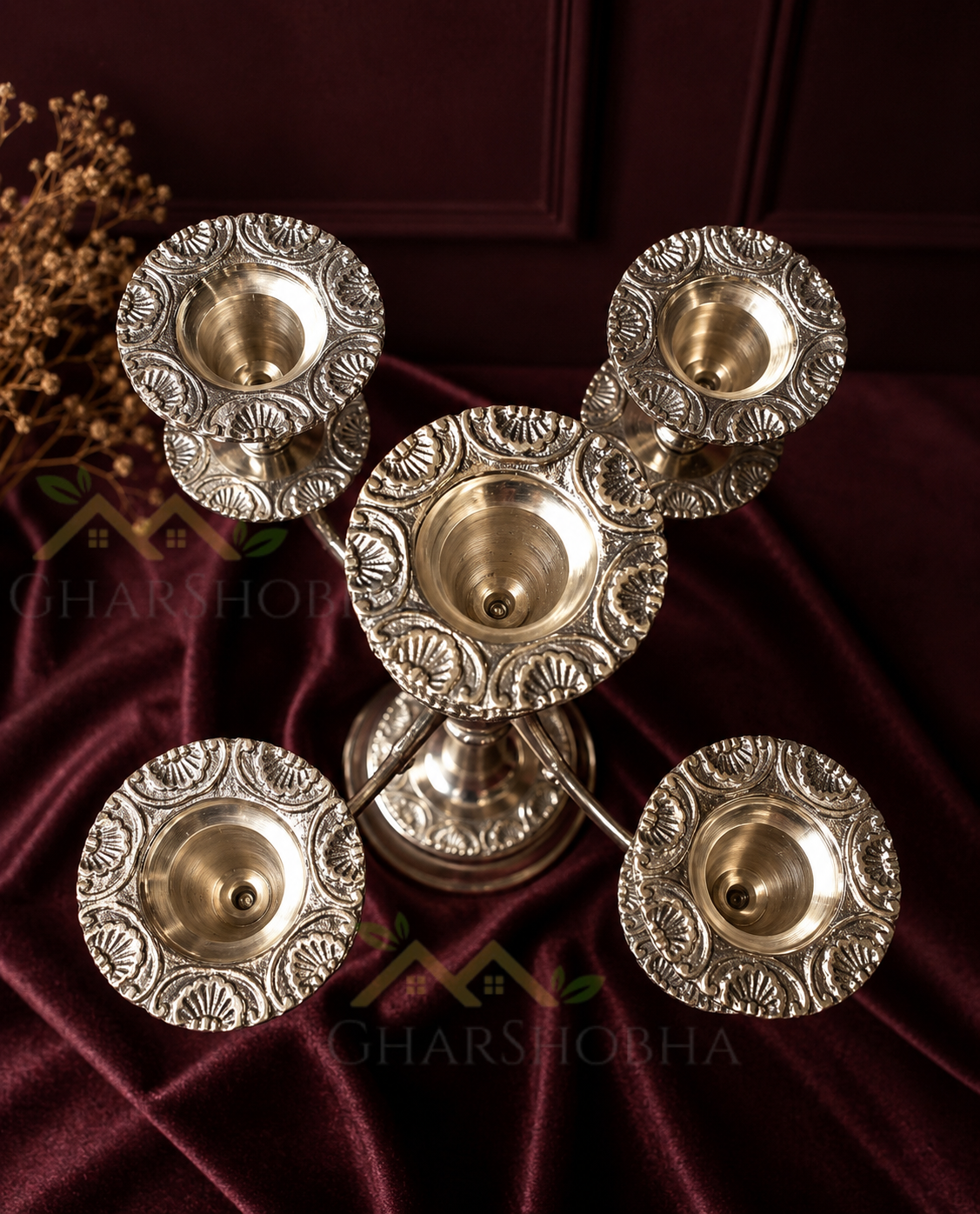 Imperial Heritage Brass Candelabra – 5 Arm Luxury Candle Stand