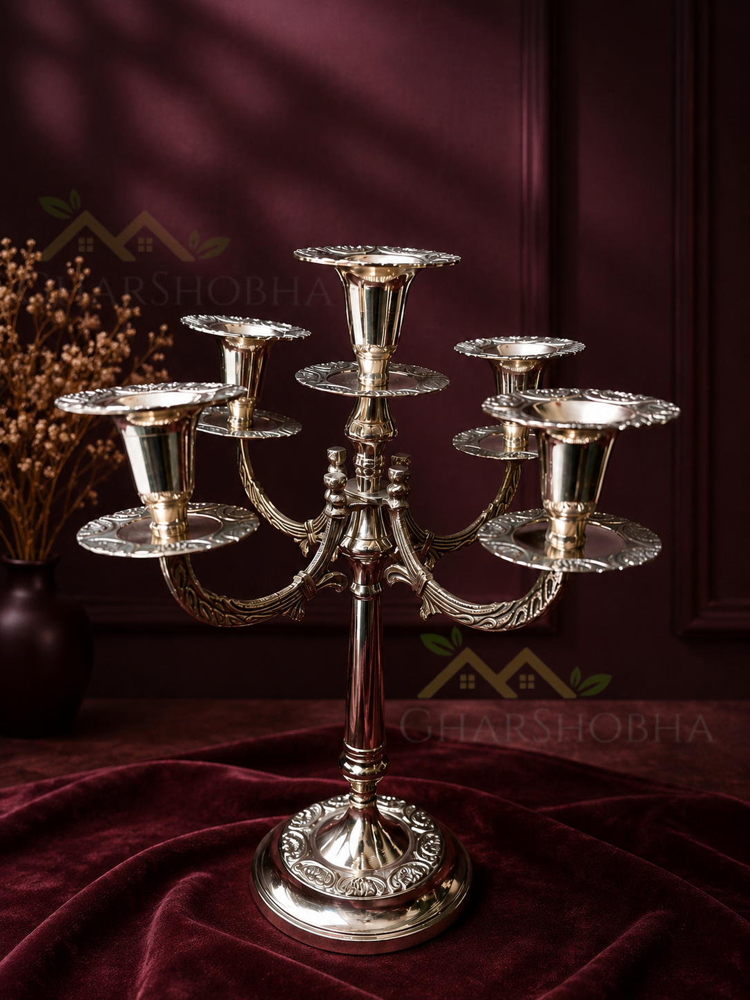 Imperial Heritage Brass Candelabra – 5 Arm Luxury Candle Stand