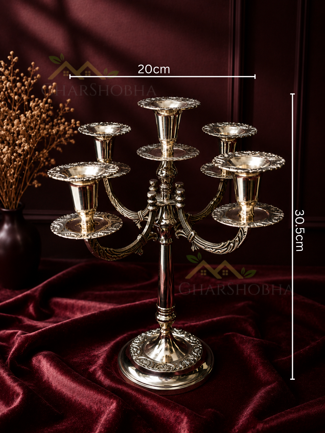 Imperial Heritage Brass Candelabra – 5 Arm Luxury Candle Stand