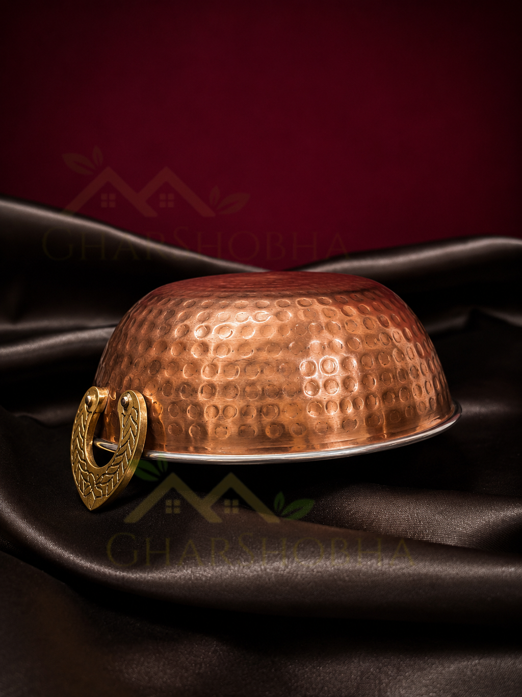 Classic Copper Serving Kadhai with Ornate Brass Handles