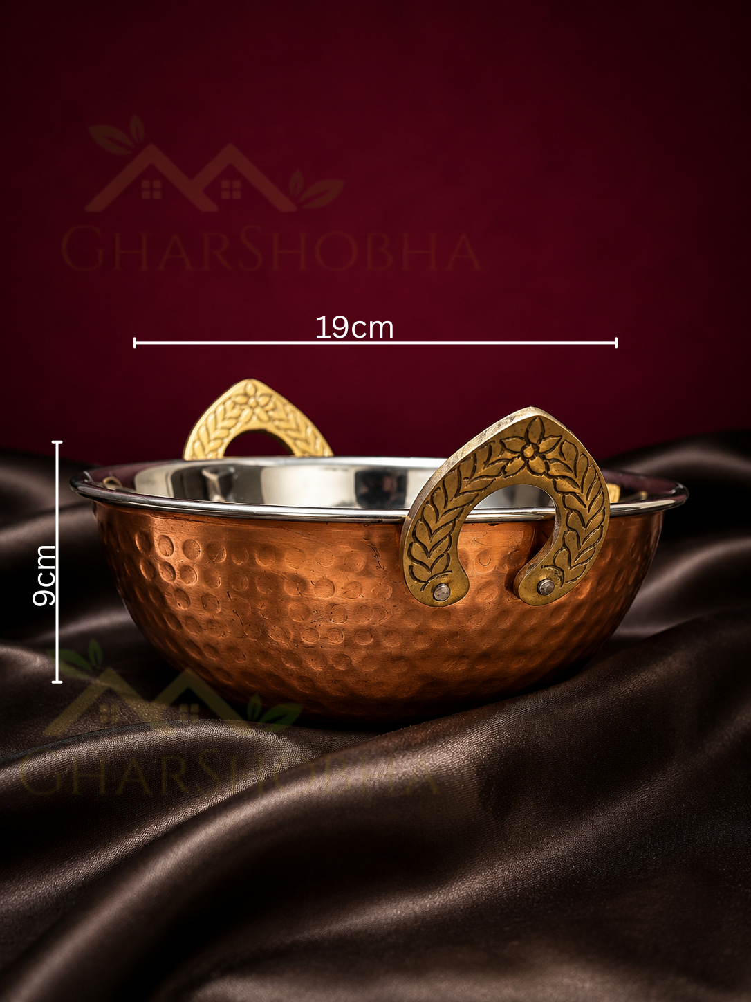 Classic Copper Serving Kadhai with Ornate Brass Handles