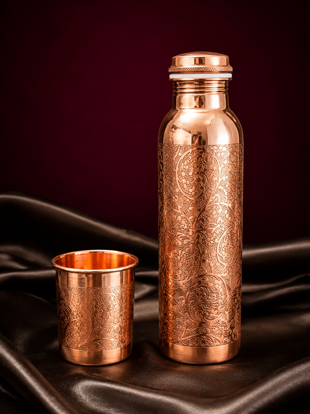 Intricate Copper Bottle & Glass Set