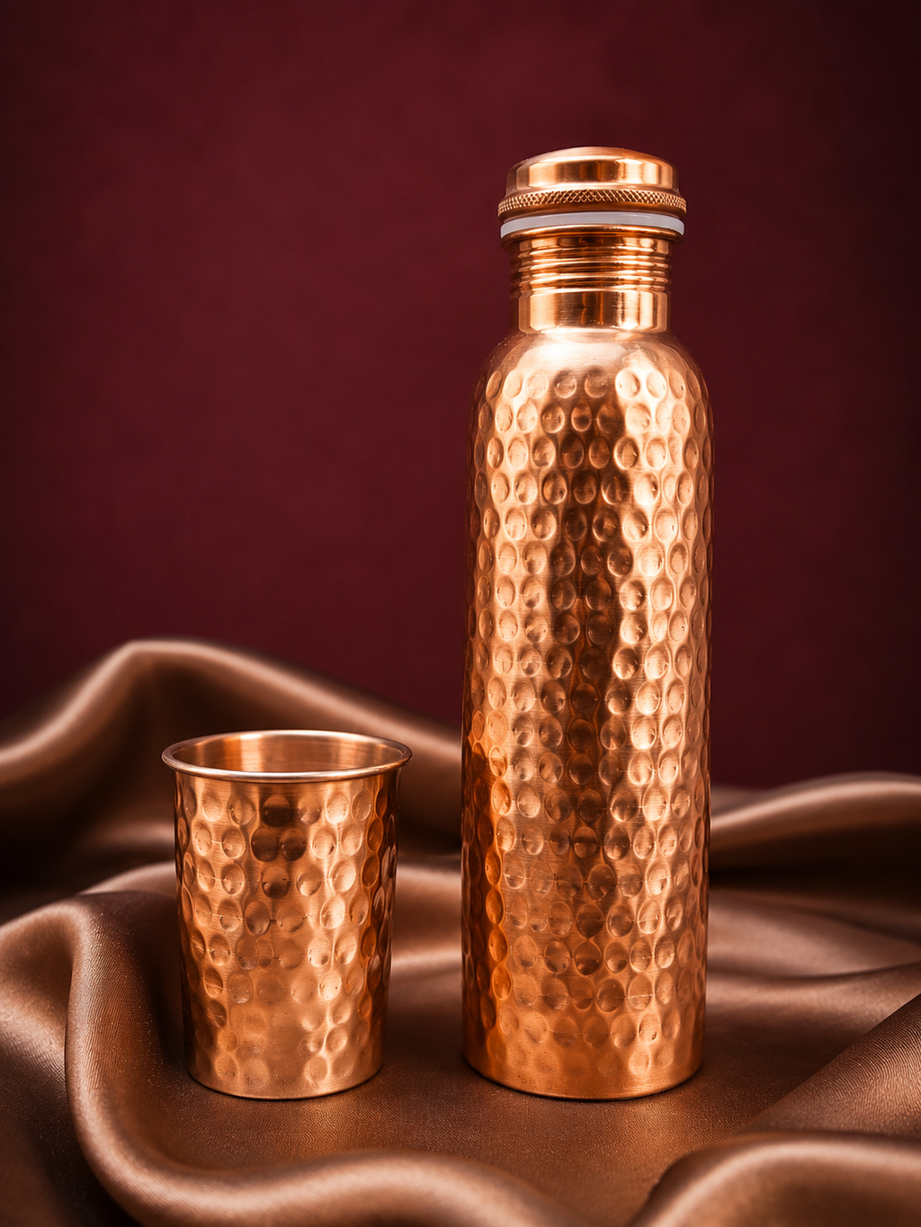 Classic Full Hammered Copper Bottle & Glass Set