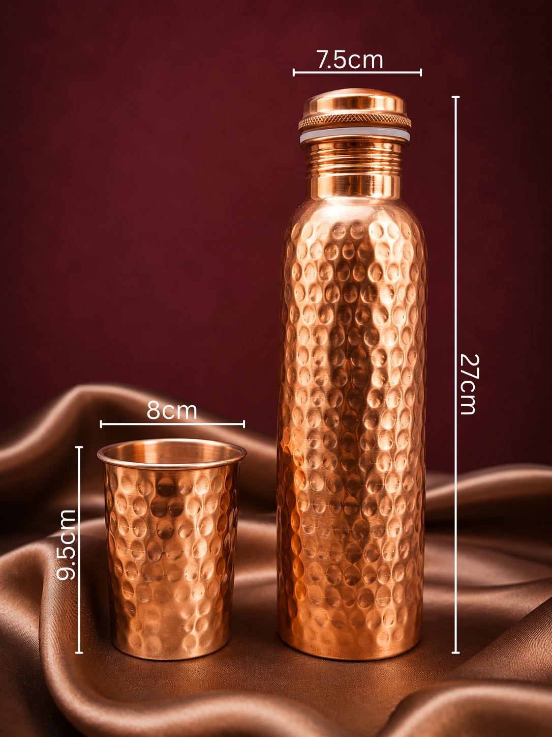 Classic Full Hammered Copper Bottle & Glass Set