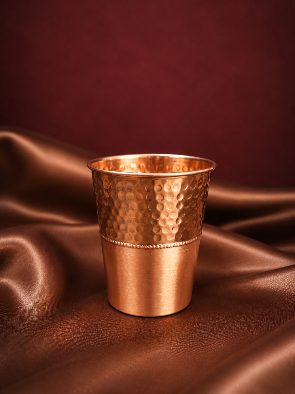 Dual Finish Half Hammered Copper Bottle & Glass Set
