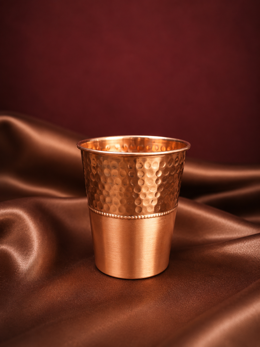 Dual Finish Half Hammered Copper Bottle & Glass Set