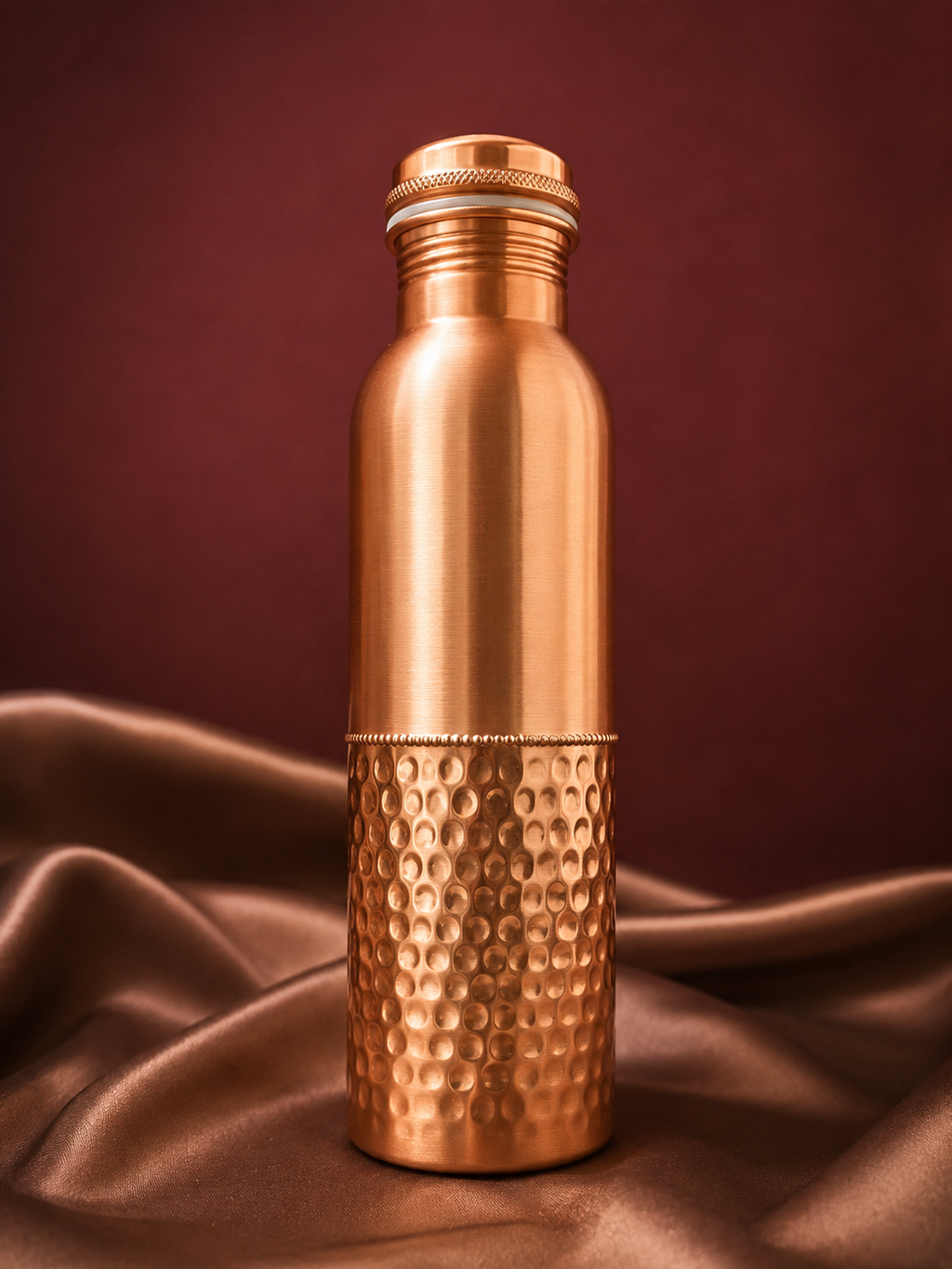 Dual Finish Half Hammered Copper Bottle & Glass Set