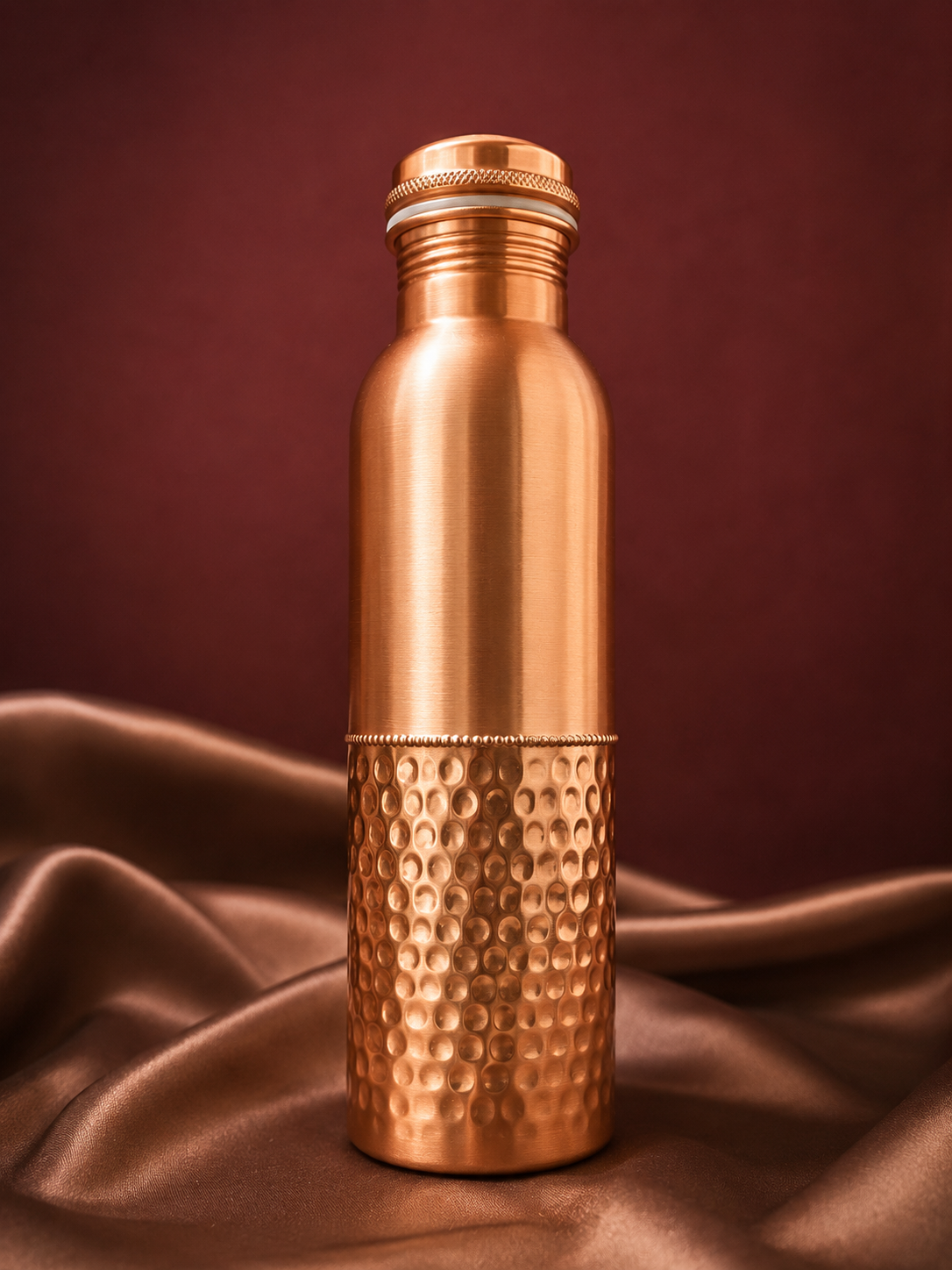 Dual Finish Half Hammered Copper Bottle & Glass Set