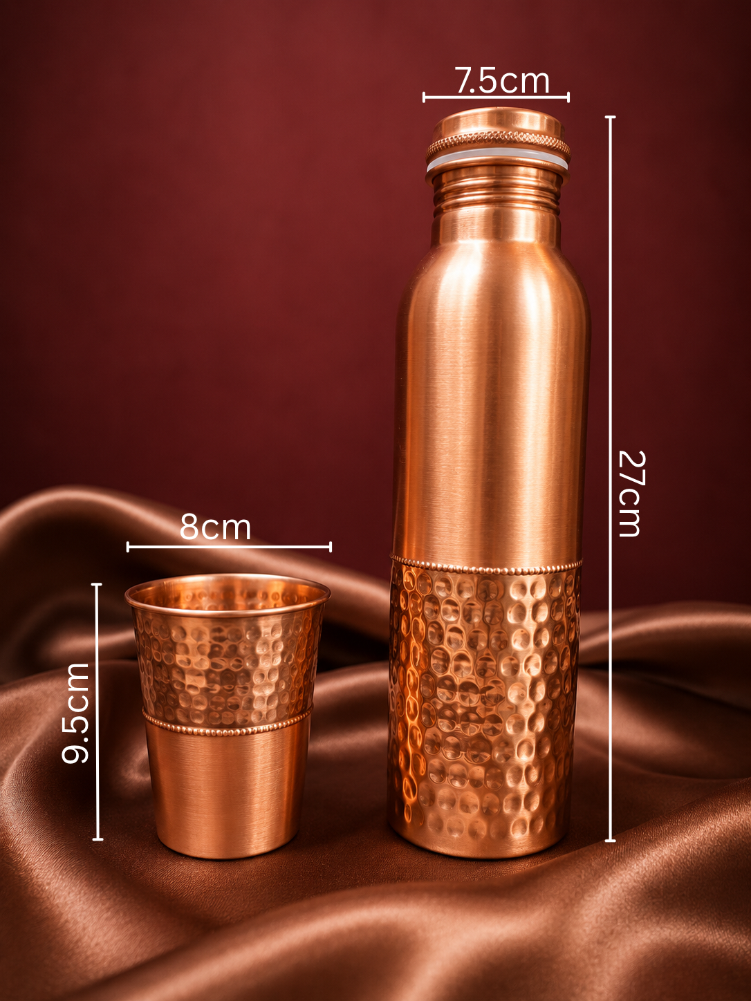 Dual Finish Half Hammered Copper Bottle & Glass Set