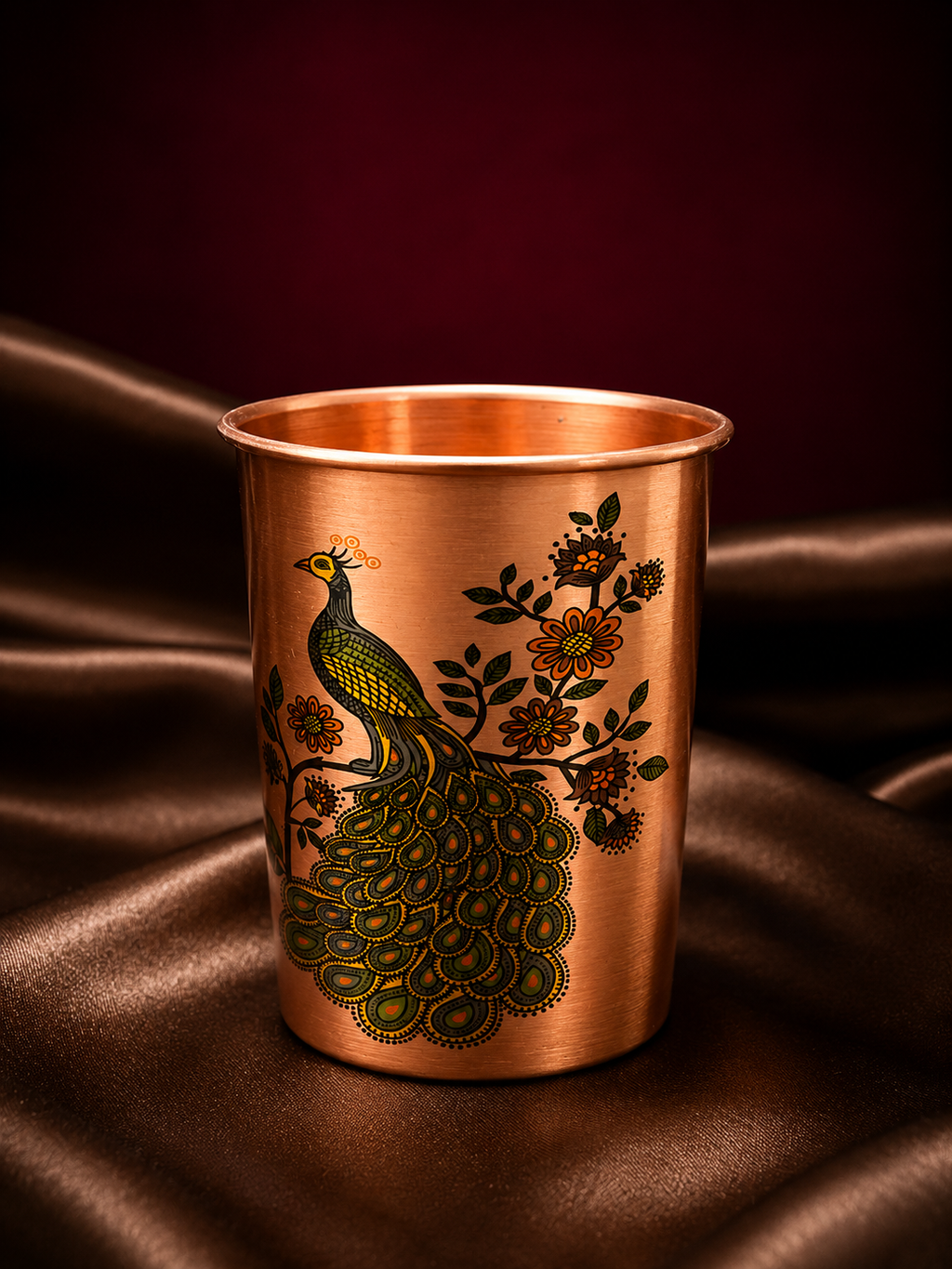 Peacock Crest Copper Bottle & Glass Set