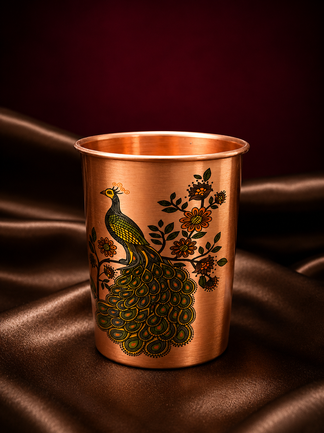 Peacock Crest Copper Bottle & Glass Set
