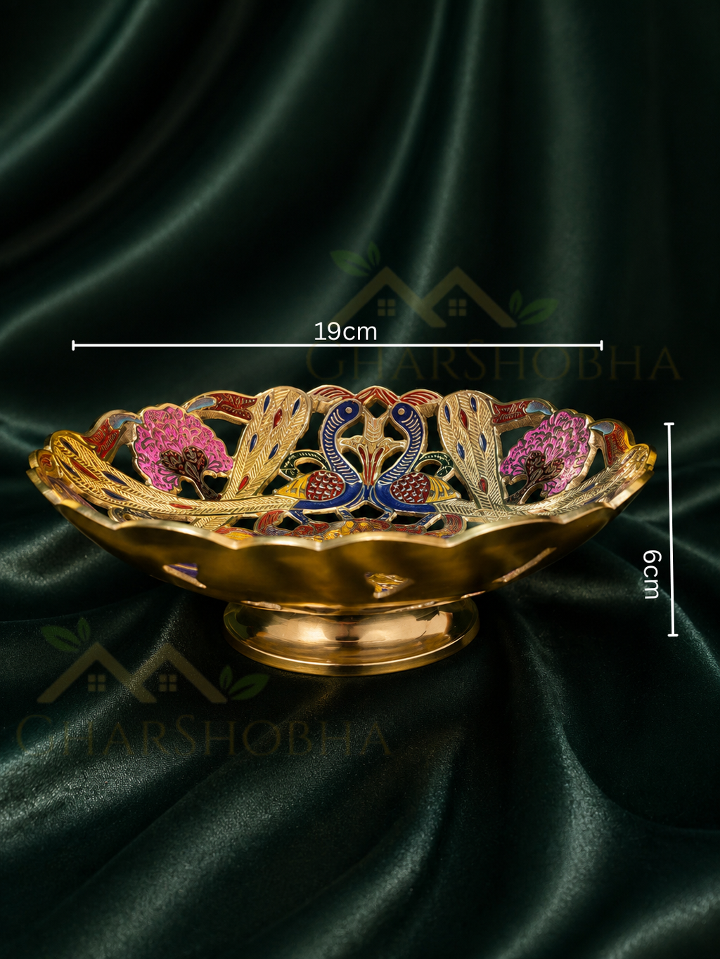 Ornate Peacock Enamel Brass Centerpiece