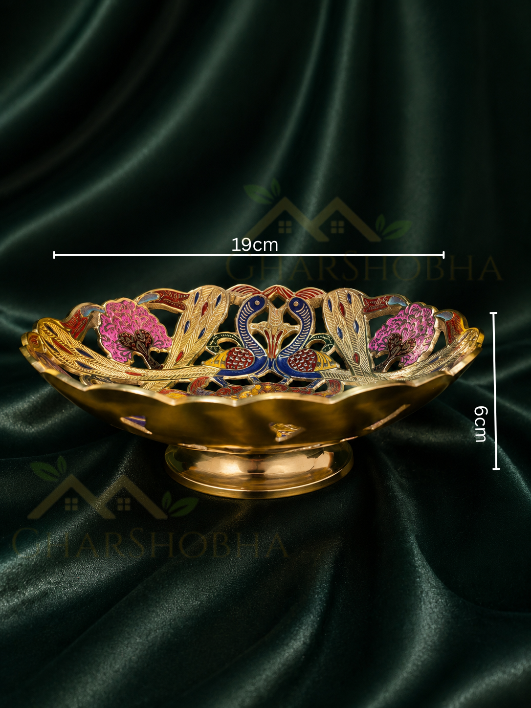 Ornate Peacock Enamel Brass Centerpiece